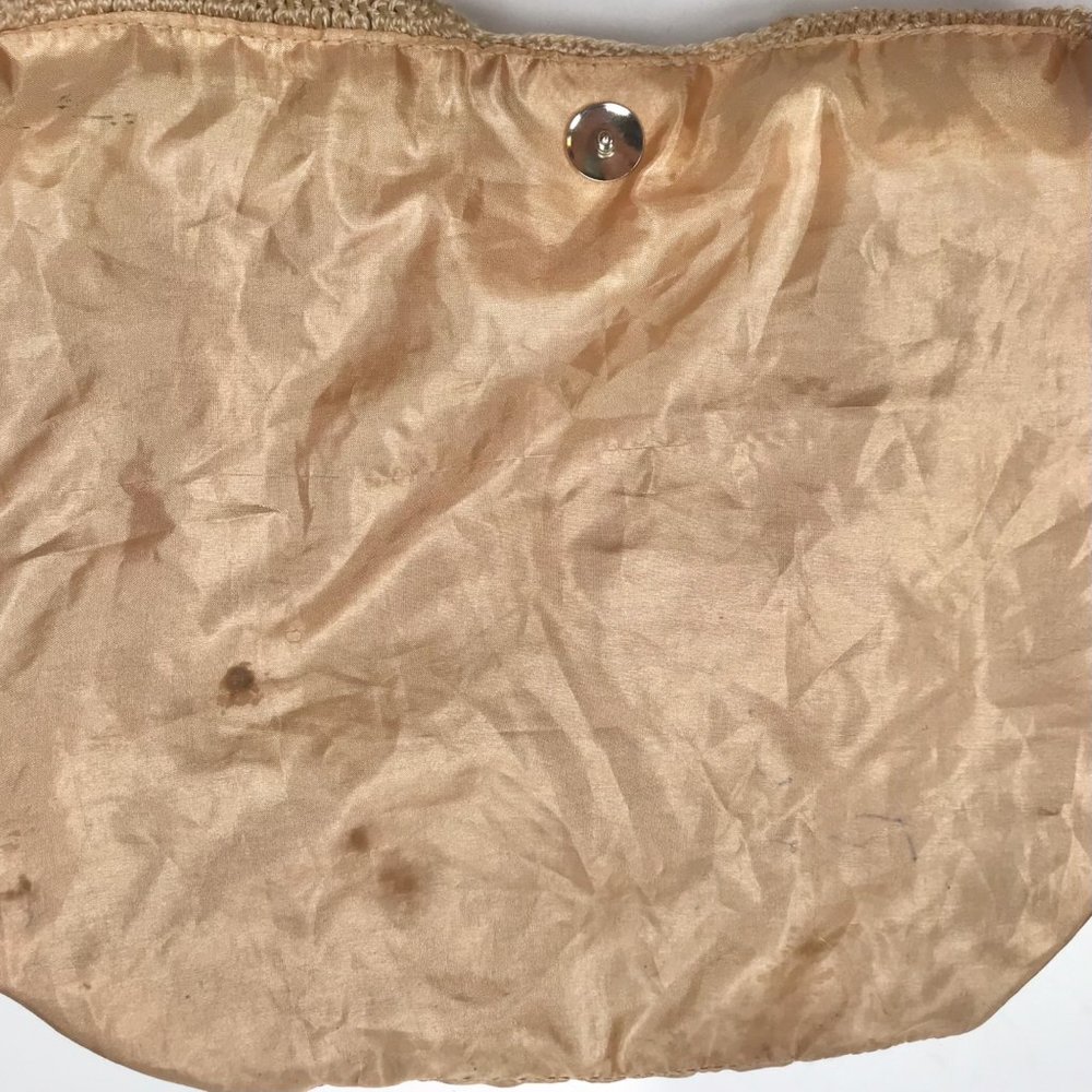 Vintage Y2K Tan Boho Sequin Shoulder Bag Knit Cottagecore Gold Purse - Picture 6 of 7